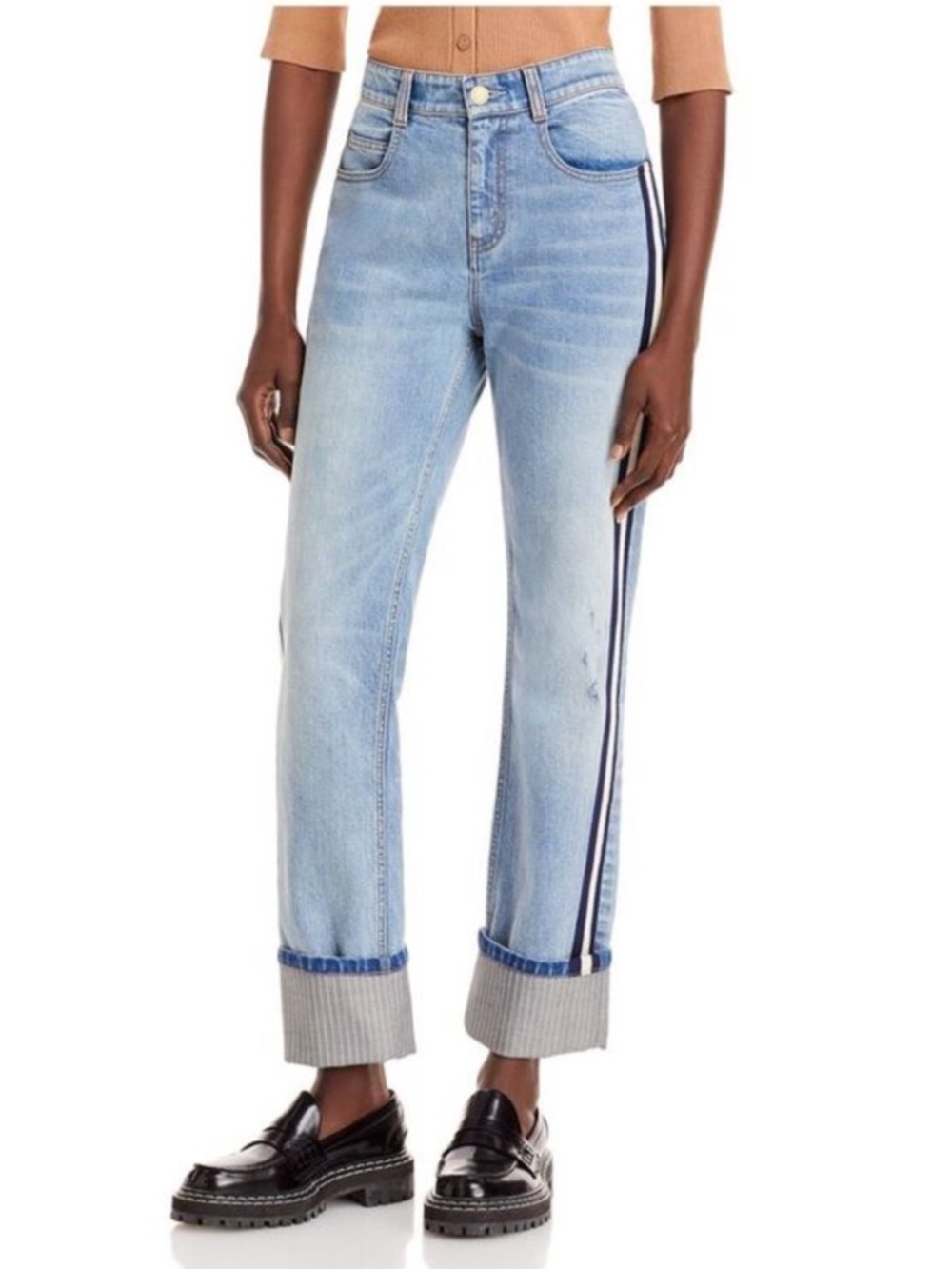 HELLESSY Women's Blue Light Wash Side-Stripe Pocketed Trim Jeans